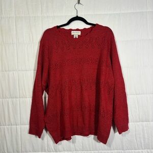 Alfred Dunner Red Open Knit Diamond Pattern Pullover Sweater Plus Size 2X